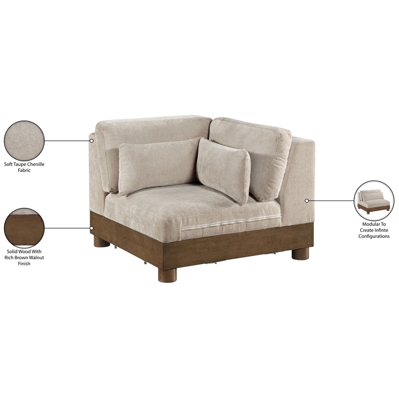 Meridian Furniture Turin Taupe Chenille Fabric Upholstered Modular Corner Chair