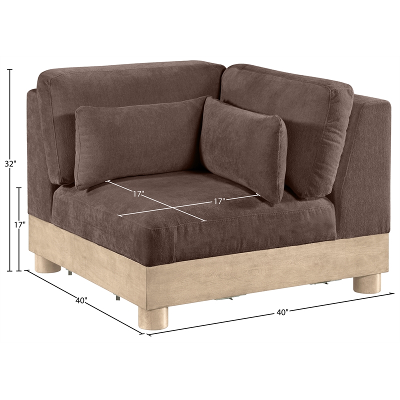 Meridian Furniture Turin Brown Chenille Fabric Upholstered Modular Corner Chair