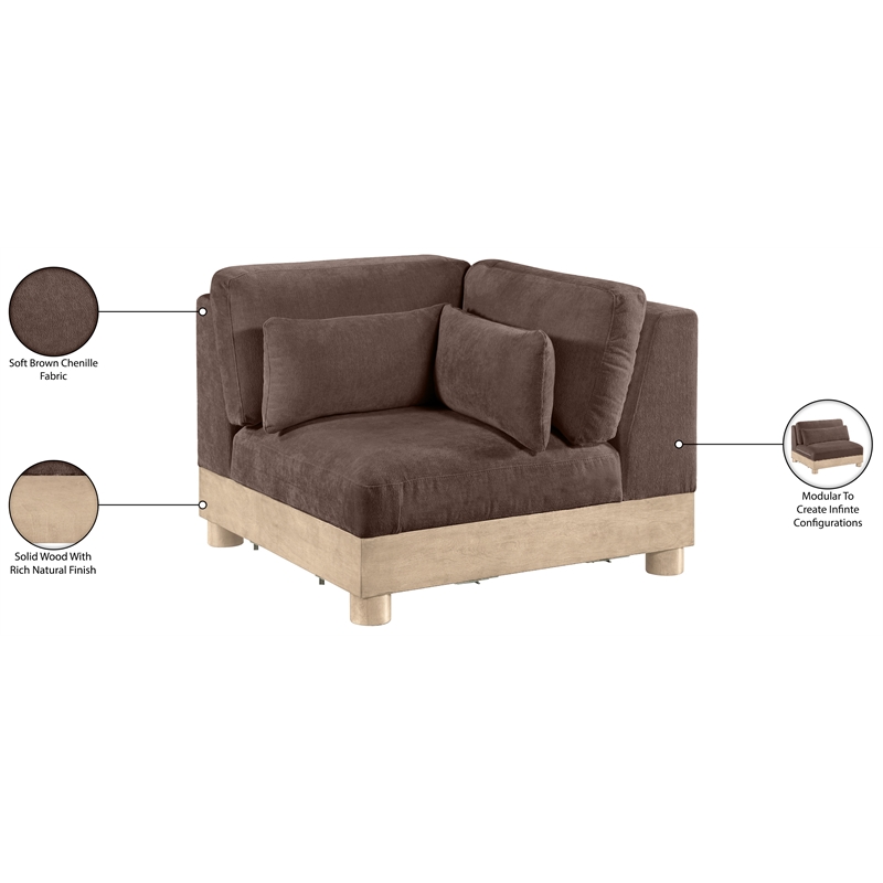 Meridian Furniture Turin Brown Chenille Fabric Upholstered Modular Corner Chair