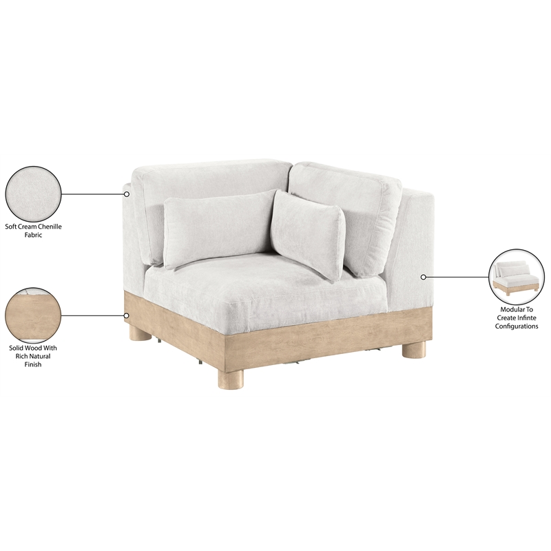 Meridian Furniture Turin Cream Chenille Fabric Upholstered Modular Corner Chair