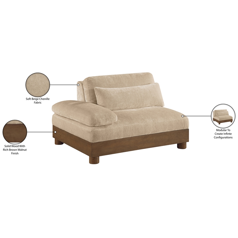 Meridian Furniture Turin Beige Chenille Upholstered Modular Left Arm Chair