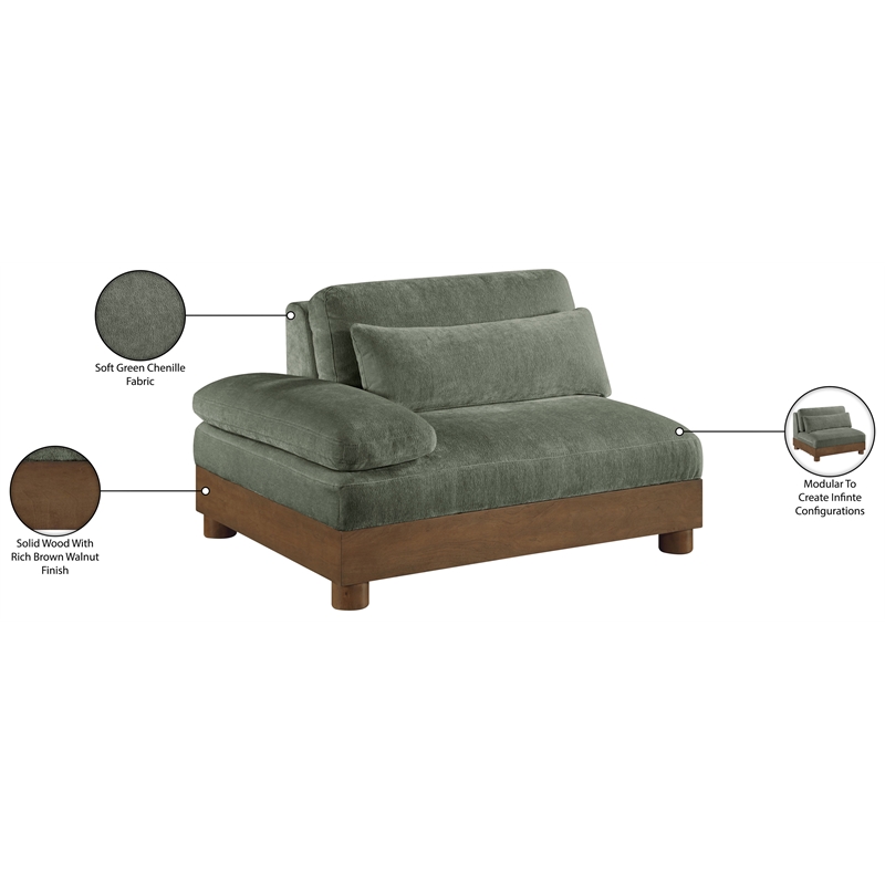 Meridian Furniture Turin Green Chenille Upholstered Modular Left Arm Chair