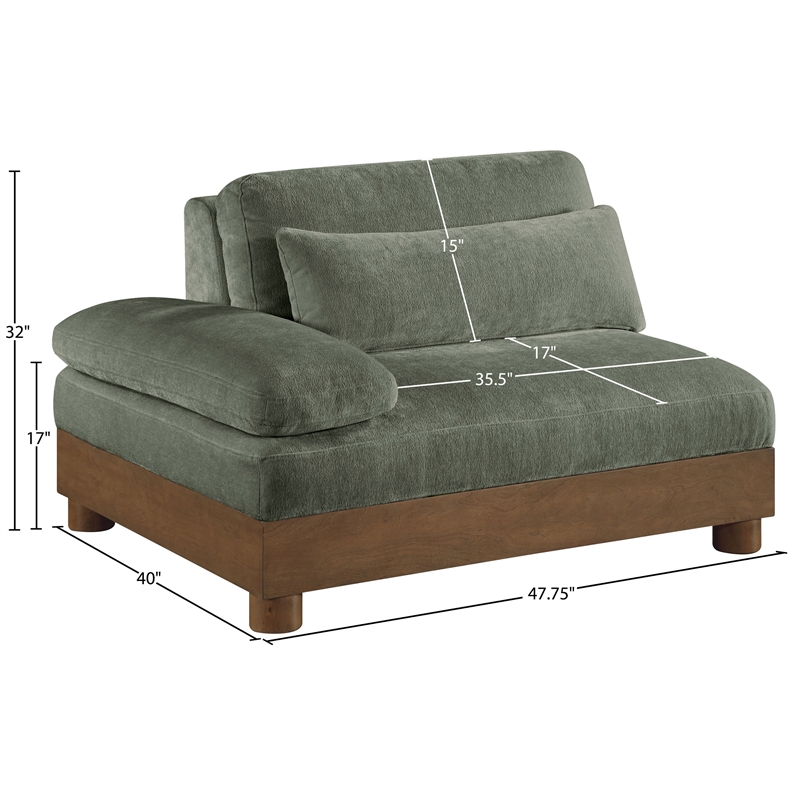 Meridian Furniture Turin Green Chenille Upholstered Modular Left Arm Chair