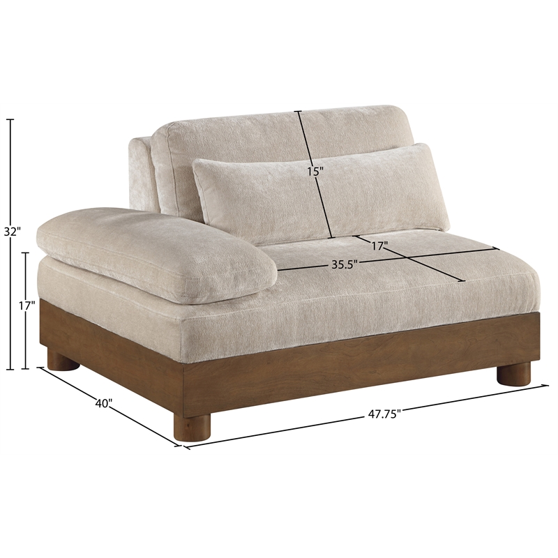 Meridian Furniture Turin Taupe Chenille Upholstered Modular Right Arm Chair