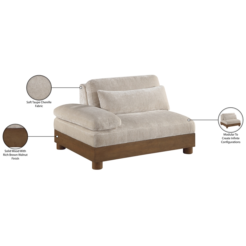 Meridian Furniture Turin Taupe Chenille Upholstered Modular Right Arm Chair