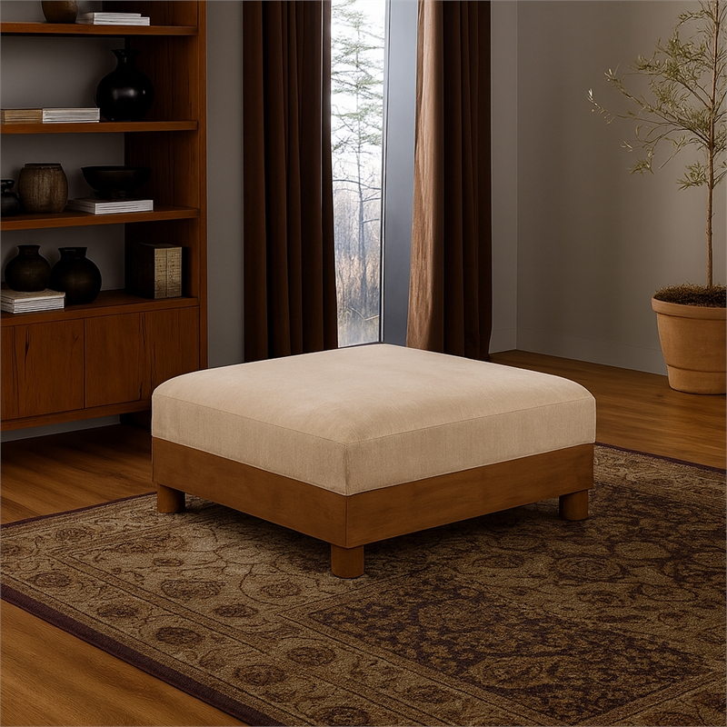 Meridian Furniture Turin Beige Chenille Fabric Upholstered Modular Ottoman