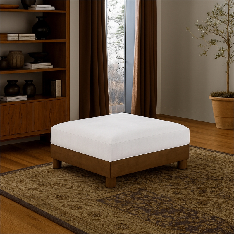 Meridian Furniture Turin Cream Chenille Fabric Upholstered Modular Ottoman