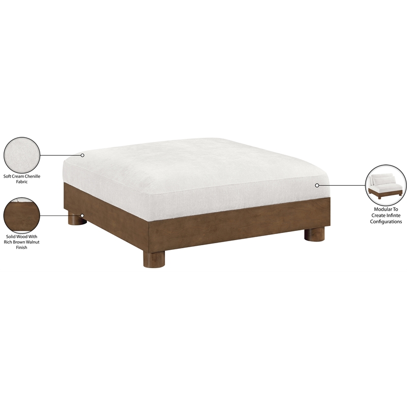 Meridian Furniture Turin Cream Chenille Fabric Upholstered Modular Ottoman