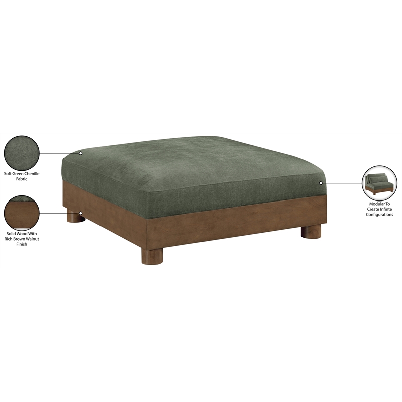 Meridian Furniture Turin Green Chenille Fabric Upholstered Modular Ottoman