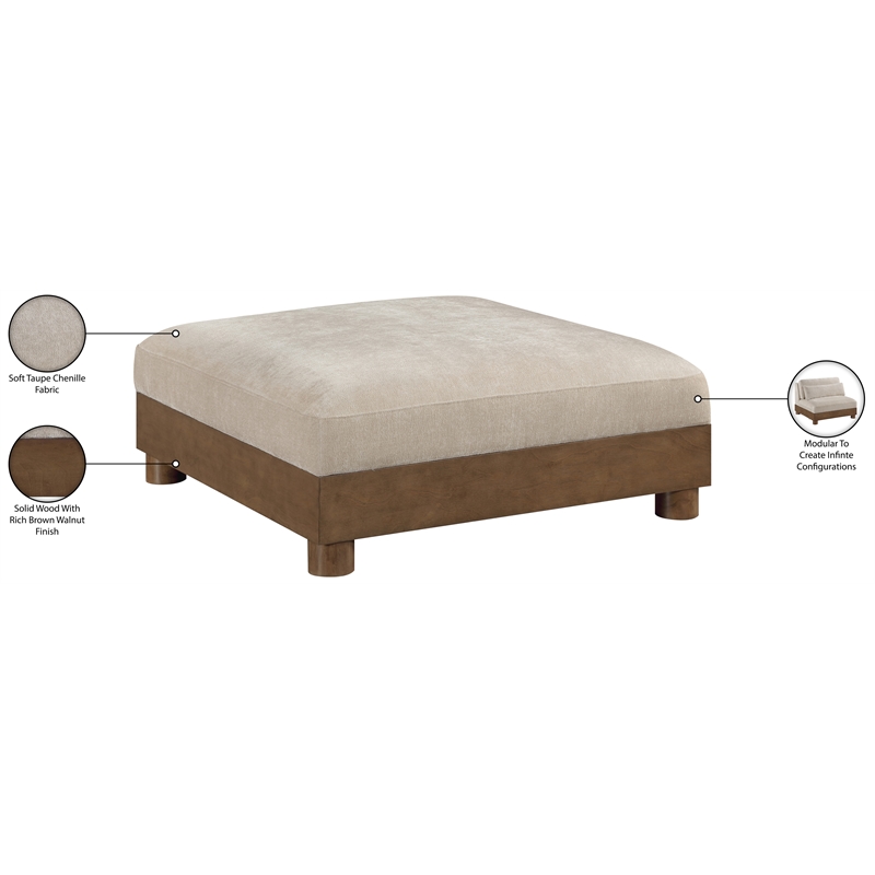 Meridian Furniture Turin Taupe Chenille Fabric Upholstered Modular Ottoman