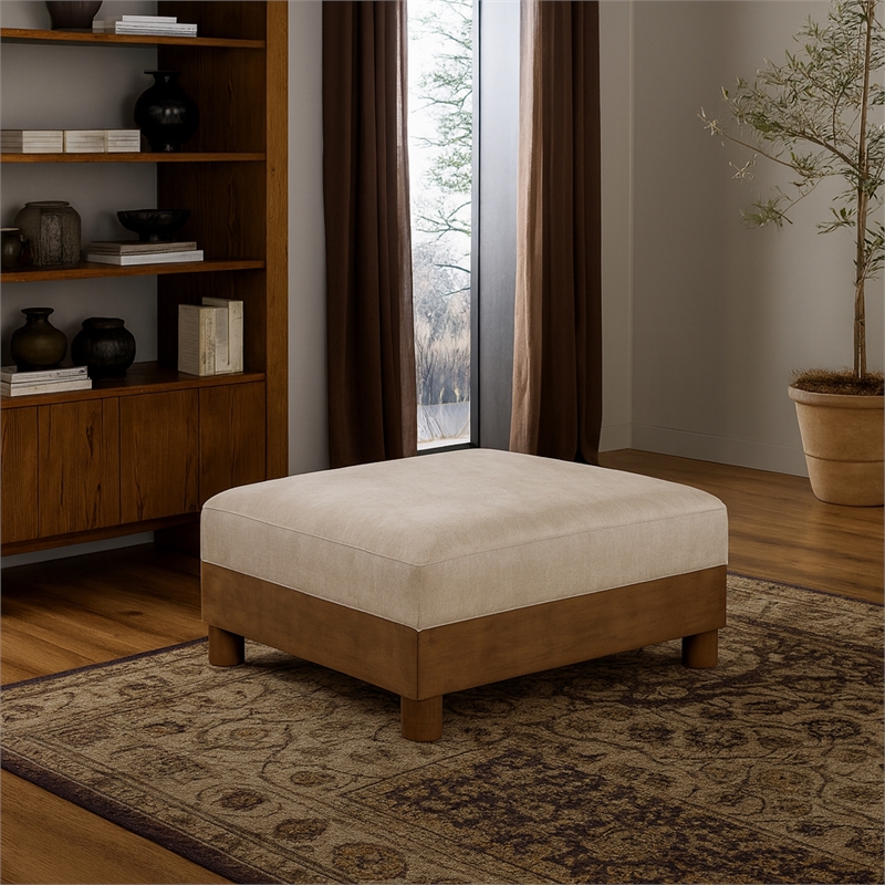 Meridian Furniture Turin Taupe Chenille Fabric Upholstered Modular Ottoman