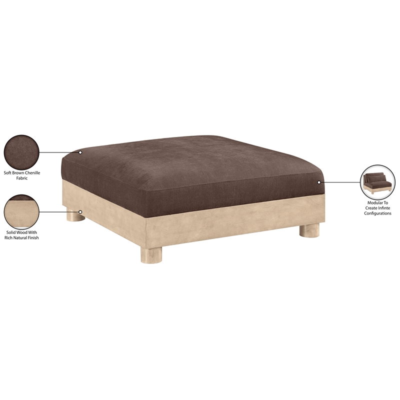 Meridian Furniture Turin Brown Chenille Fabric Upholstered Modular Ottoman