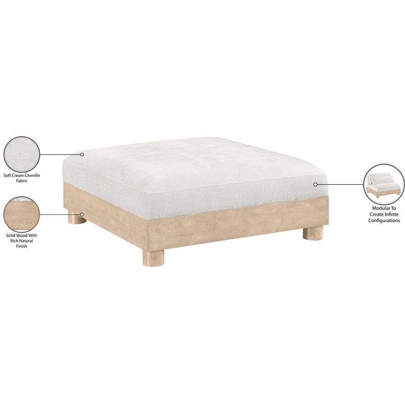 Meridian Furniture Turin Cream Chenille Fabric Upholstered Modular Ottoman