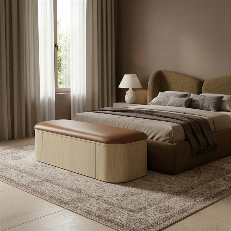 Meridian Furniture Velden Cognac Vegan Leather Upholstered Storage Bench