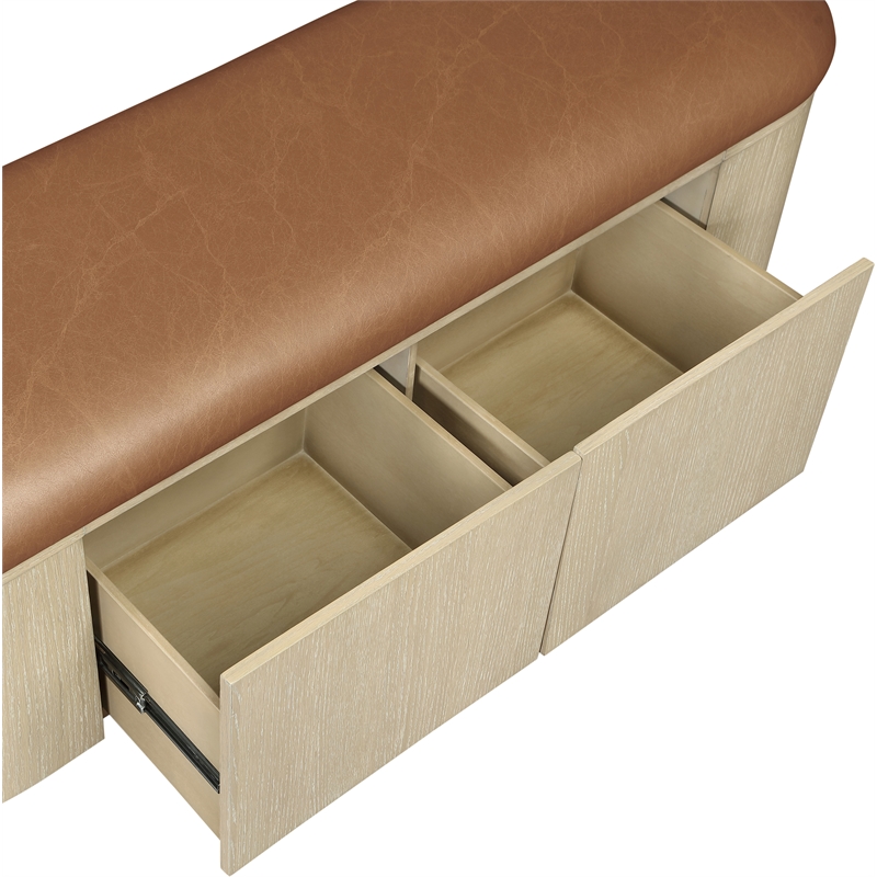 Meridian Furniture Velden Cognac Vegan Leather Upholstered Storage Bench