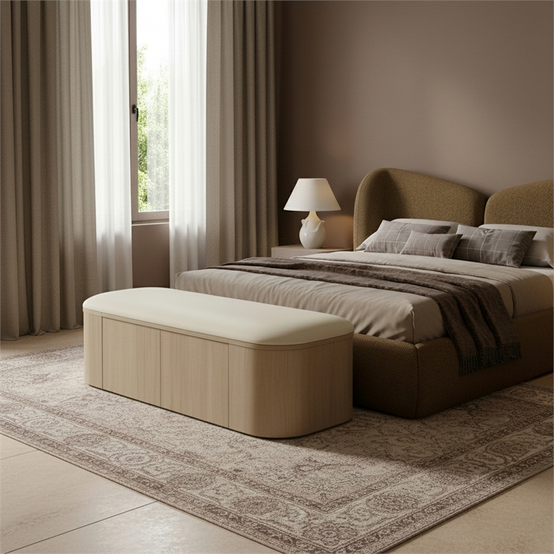 Meridian Furniture Velden Cream Vegan Leather Upholstered Storage Bench