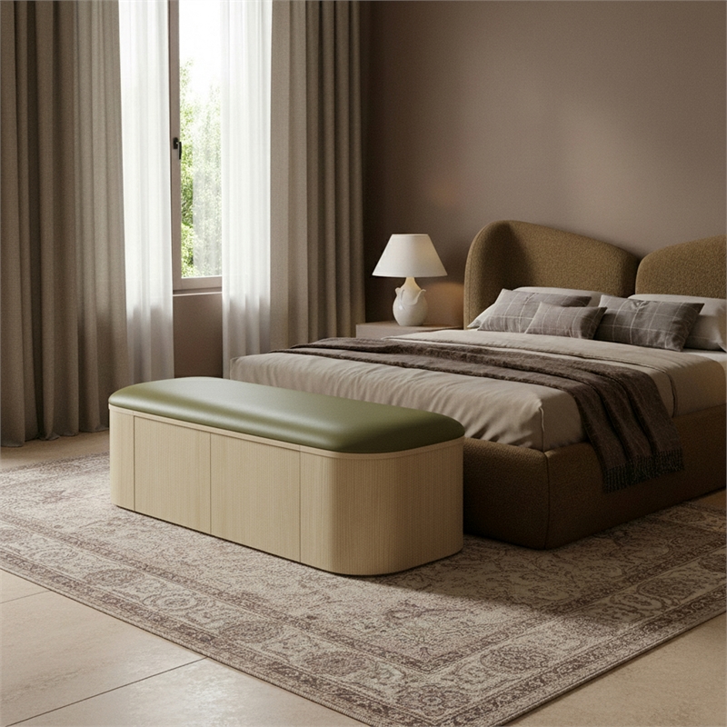 Meridian Furniture Velden Olive Vegan Leather Upholstered Storage Bench
