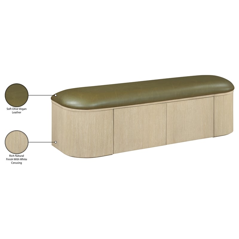 Meridian Furniture Velden Olive Vegan Leather Upholstered Storage Bench