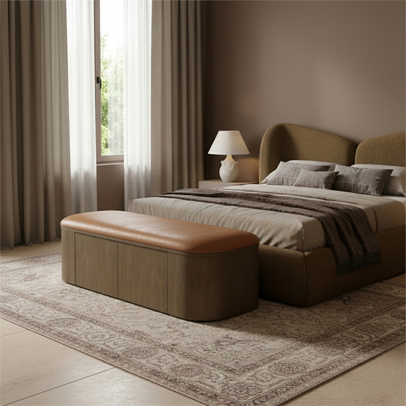 Meridian Furniture Velden Cognac Vegan Leather Upholstered Storage Bench
