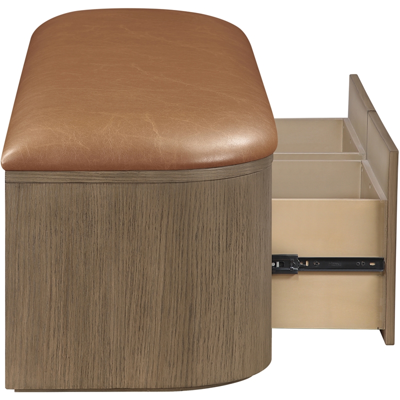 Meridian Furniture Velden Cognac Vegan Leather Upholstered Storage Bench