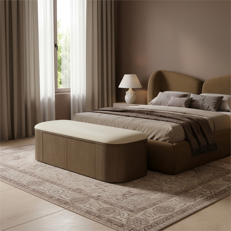 Meridian Furniture Velden Cream Vegan Leather Upholstered Storage Bench