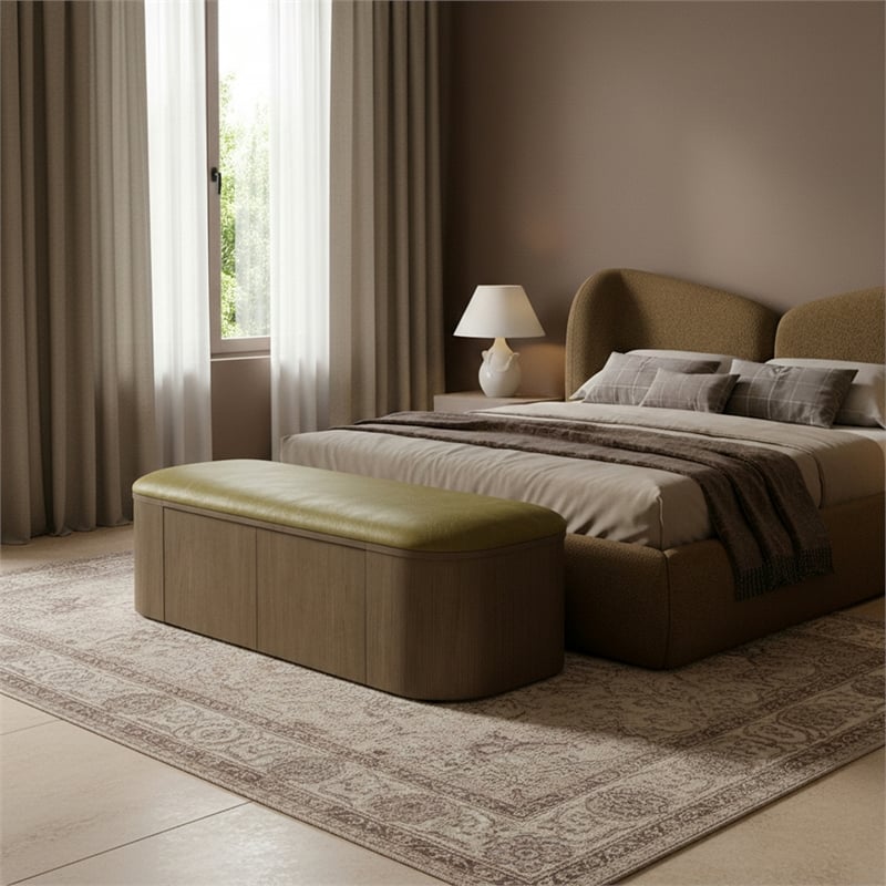 Meridian Furniture Velden Olive Vegan Leather Upholstered Storage Bench