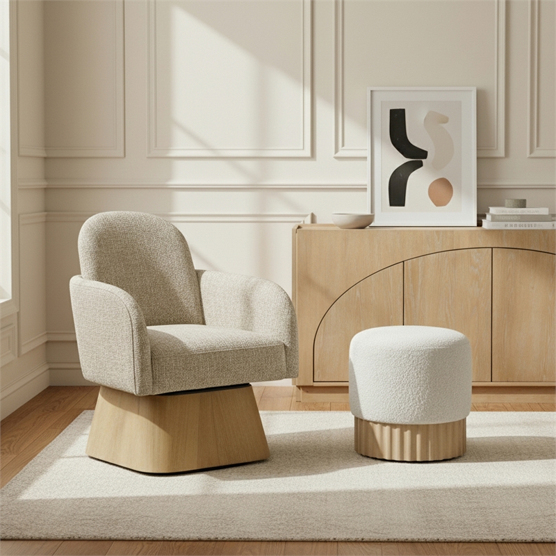 Meridian Furniture Marlowe Beige Linen Textured Fabric Swivel Accent Chair