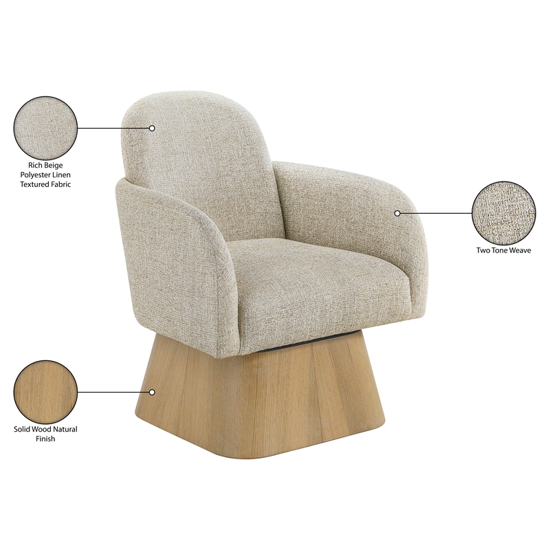 Meridian Furniture Marlowe Beige Linen Textured Fabric Swivel Accent Chair