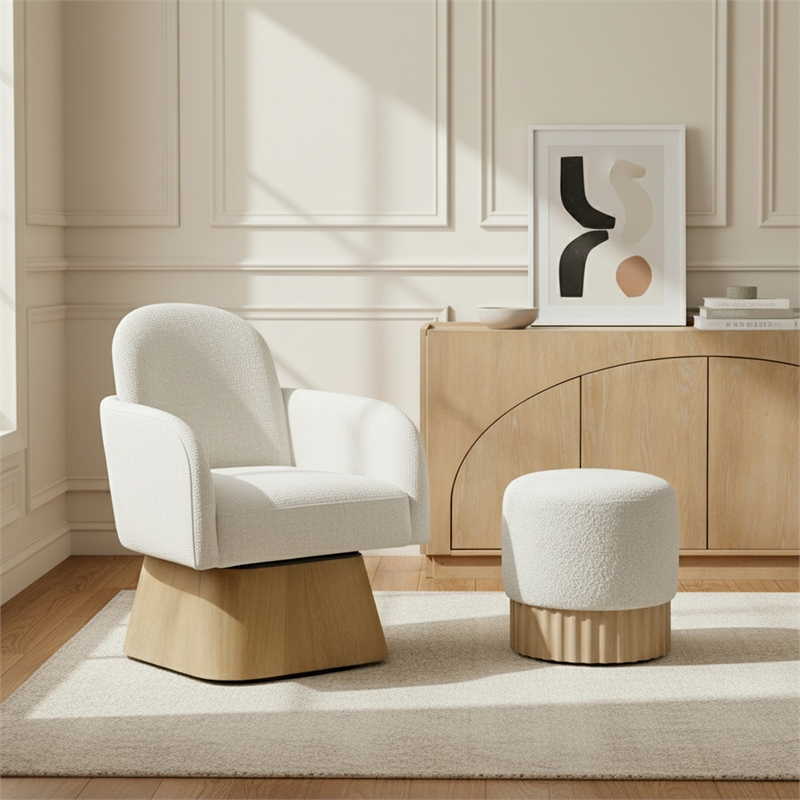 Meridian Furniture Marlowe Cream Linen Textured Fabric Swivel Accent Chair