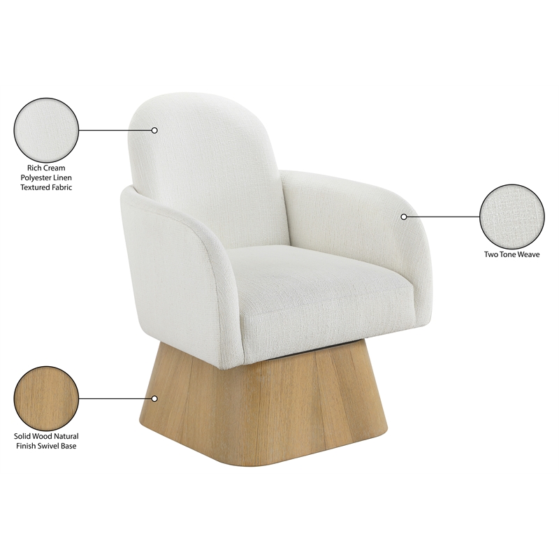 Meridian Furniture Marlowe Cream Linen Textured Fabric Swivel Accent Chair