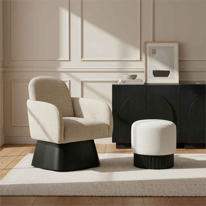 Meridian Furniture Marlowe Beige Linen Textured Fabric Swivel Accent Chair
