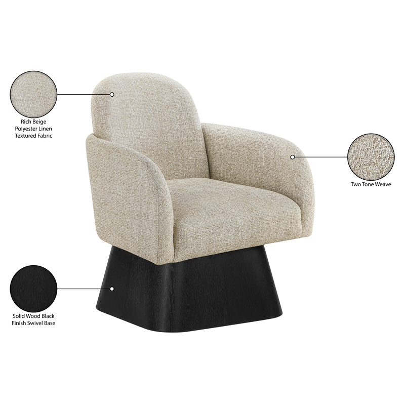 Meridian Furniture Marlowe Beige Linen Textured Fabric Swivel Accent Chair