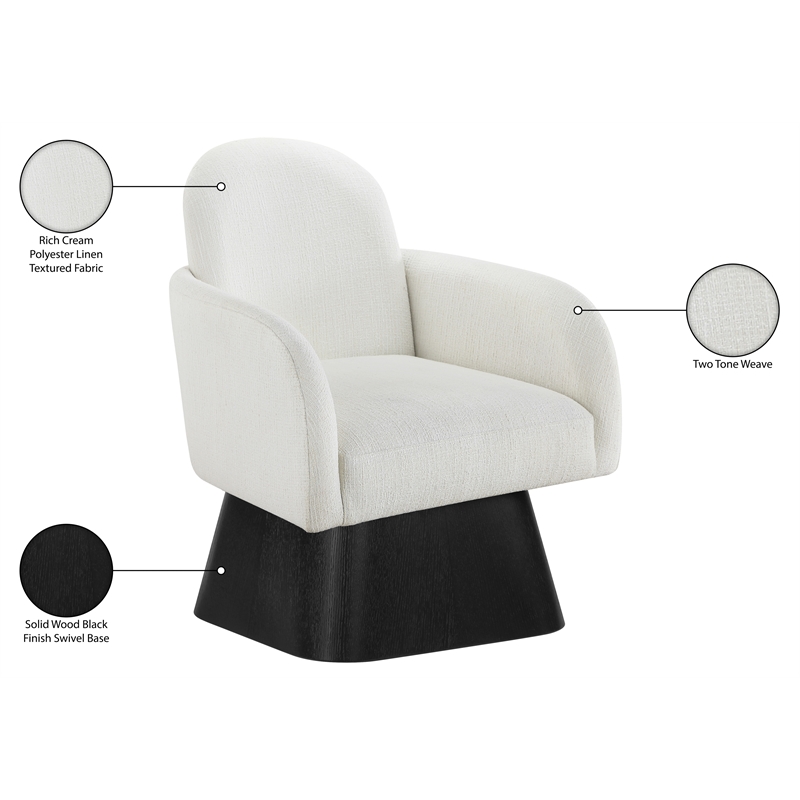 Meridian Furniture Marlowe Cream Linen Textured Fabric Swivel Accent Chair