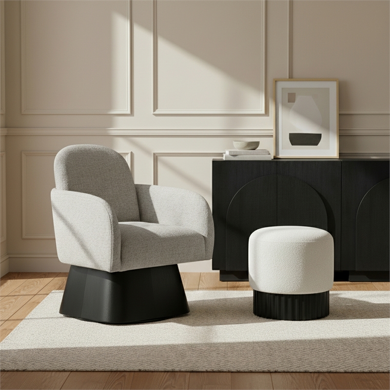 Meridian Furniture Marlowe Grey Linen Textured Fabric Swivel Accent Chair