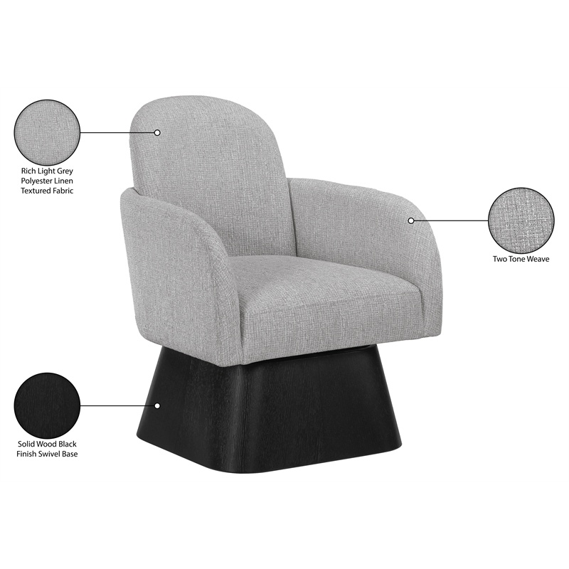 Meridian Furniture Marlowe Grey Linen Textured Fabric Swivel Accent Chair