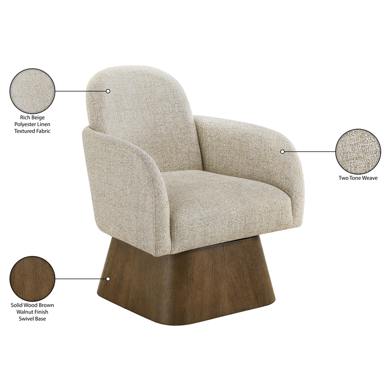 Meridian Furniture Marlowe Beige Linen Textured Fabric Swivel Accent Chair