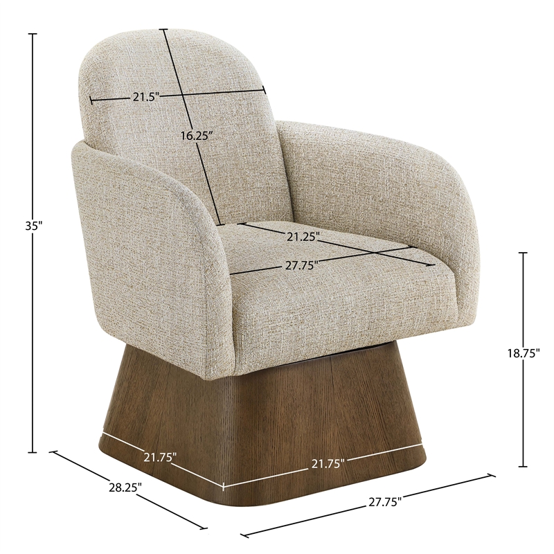 Meridian Furniture Marlowe Beige Linen Textured Fabric Swivel Accent Chair