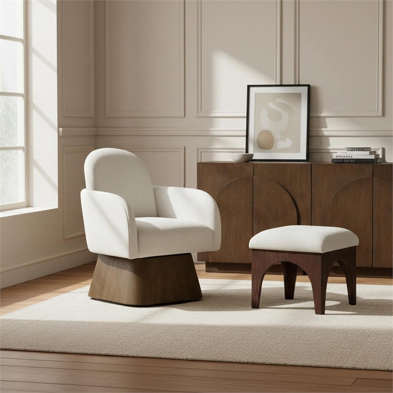 Meridian Furniture Marlowe Cream Linen Textured Fabric Swivel Accent Chair