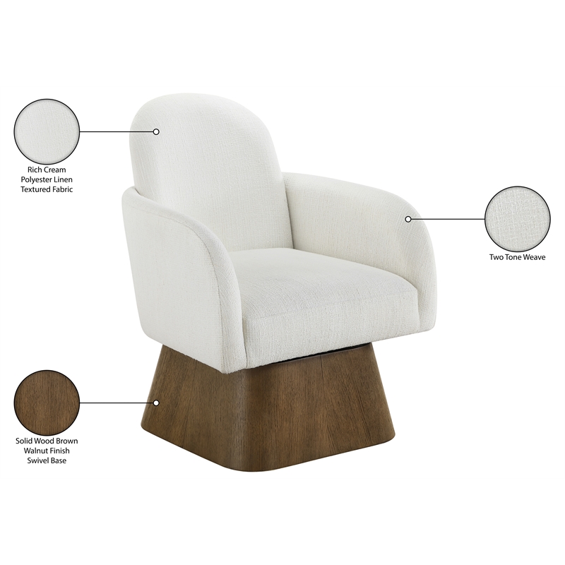 Meridian Furniture Marlowe Cream Linen Textured Fabric Swivel Accent Chair