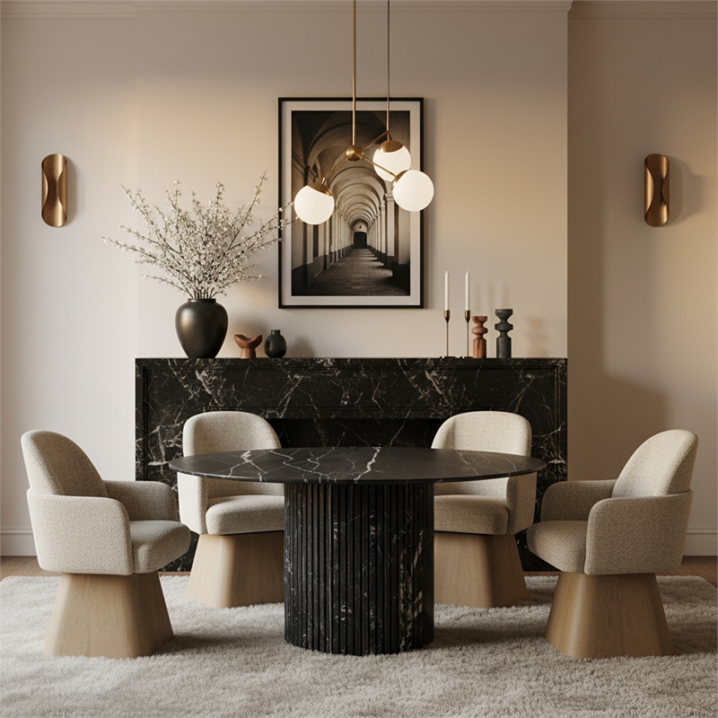 Meridian Furniture Marlowe Beige Linen Textured Fabric Swivel Dining Arm Chair