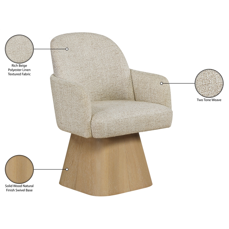 Meridian Furniture Marlowe Beige Linen Textured Fabric Swivel Dining Arm Chair