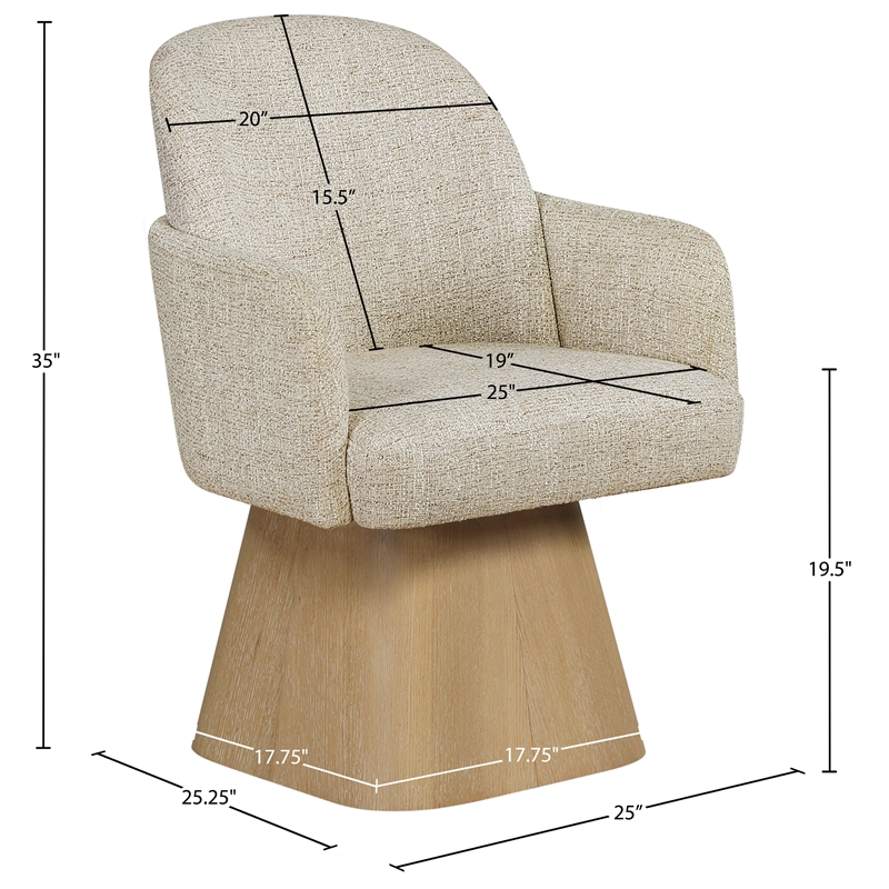 Meridian Furniture Marlowe Beige Linen Textured Fabric Swivel Dining Arm Chair