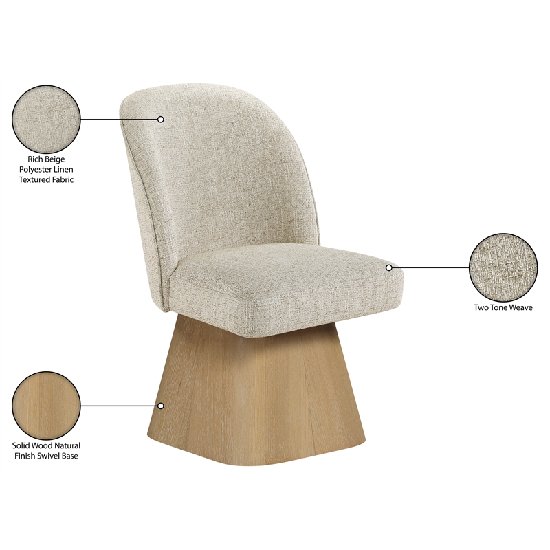 Meridian Furniture Marlowe Beige Linen Textured Fabric Swivel Dining Side Chair