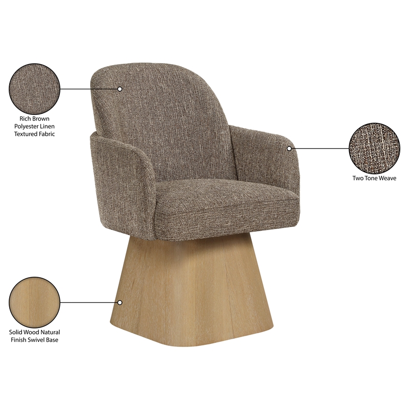 Meridian Furniture Marlowe Brown Linen Textured Fabric Swivel Dining Arm Chair