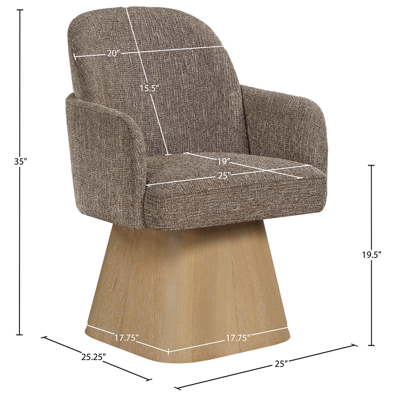 Meridian Furniture Marlowe Brown Linen Textured Fabric Swivel Dining Arm Chair