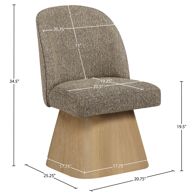 Meridian Furniture Marlowe Brown Linen Textured Fabric Swivel Dining Side Chair