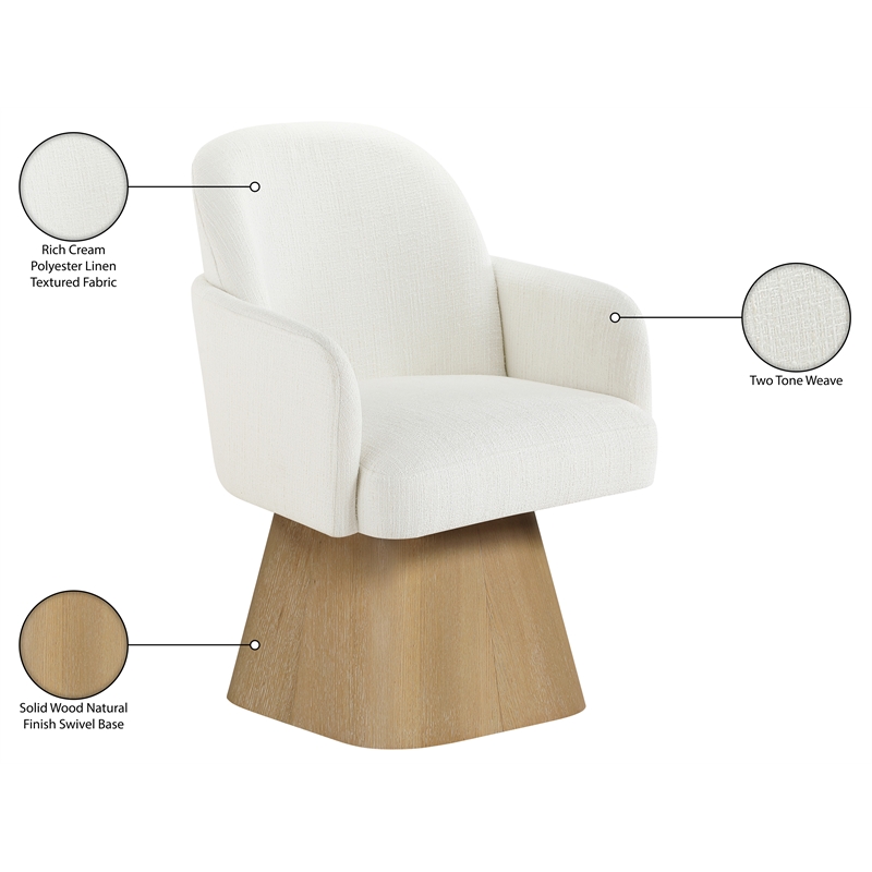 Meridian Furniture Marlowe Cream Linen Textured Fabric Swivel Dining Arm Chair