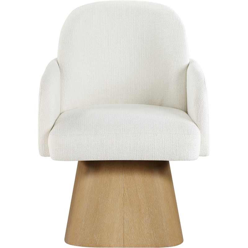 Meridian Furniture Marlowe Cream Linen Textured Fabric Swivel Dining Arm Chair
