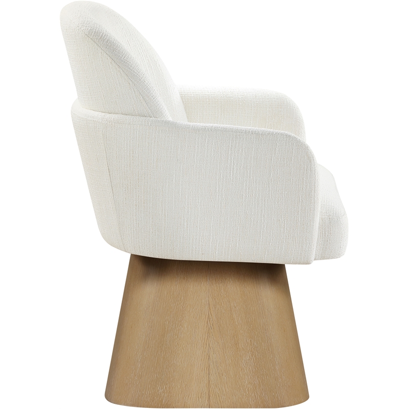 Meridian Furniture Marlowe Cream Linen Textured Fabric Swivel Dining Arm Chair