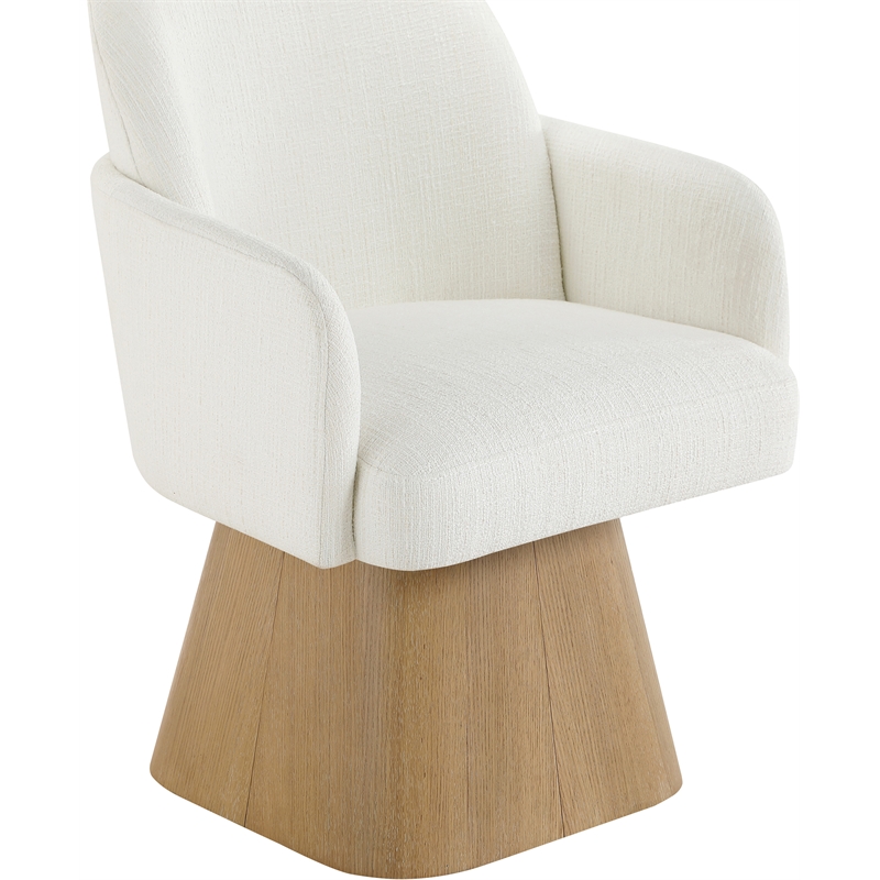 Meridian Furniture Marlowe Cream Linen Textured Fabric Swivel Dining Arm Chair